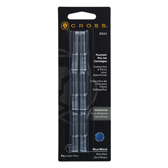 Cross Blue/Black Fountain Pen Ink Cartridge - Pack of 6 Cartridges, #8924