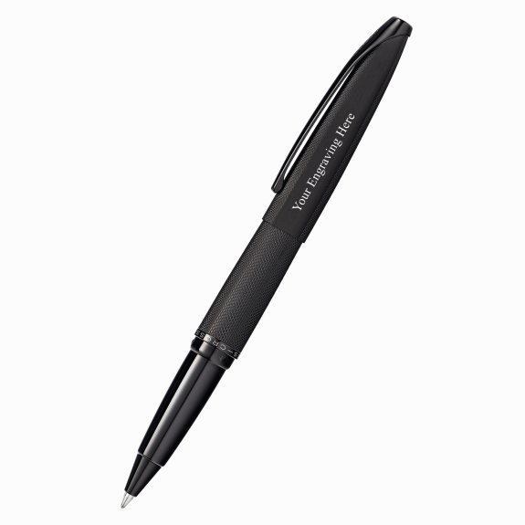 Engraved Cross ATX black etched diamond pattern rollerball pen with custom personalization