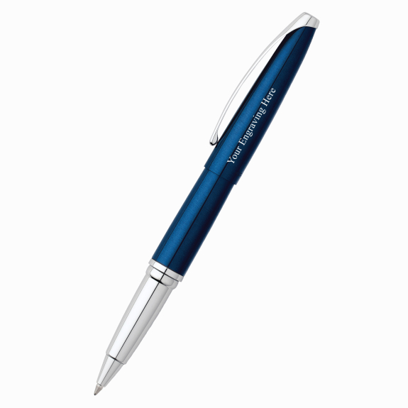 Engraved Cross ATX translucent blue lacquer rollerball pen with custom personalization