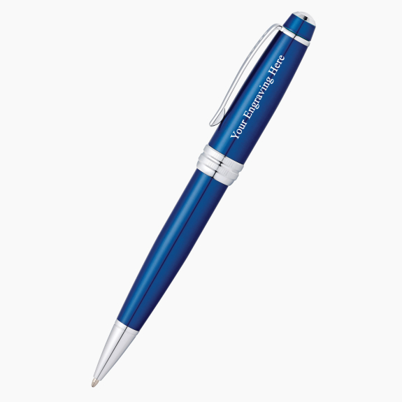 Engraved Cross Bailey Blue Lacquer ballpoint pen with custom personalization