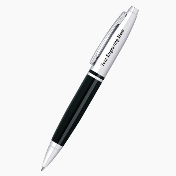 Engraved Cross Calais chrome and black lacquer ballpoint pen with custom personalization