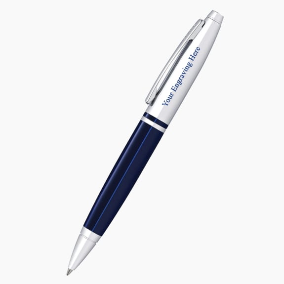 Engraved Cross Calais chrome and blue lacquer ballpoint pen with custom personalization