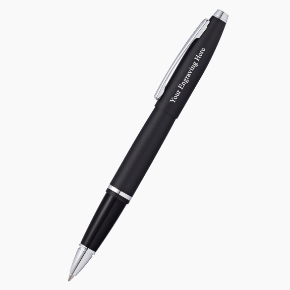 Engraved Cross Calais matte black rollerball pen with custom personalization