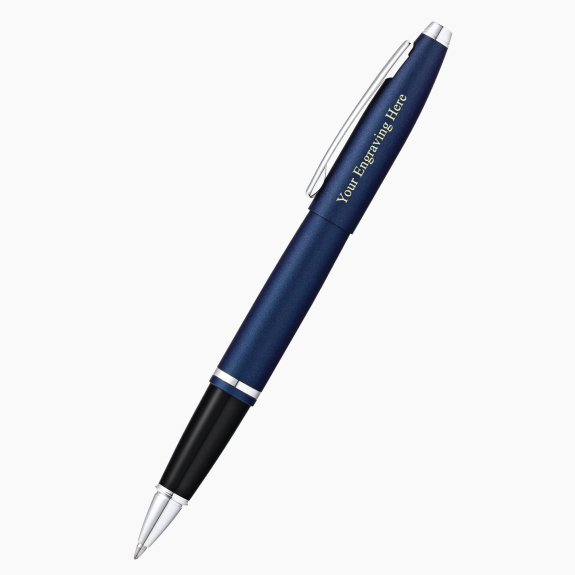 Engraved Cross Calais matte metallic blue rollerball pen with custom personalization