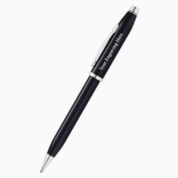 Engraved Cross Century II black lacquer chrome ballpoint pen with custom personalization