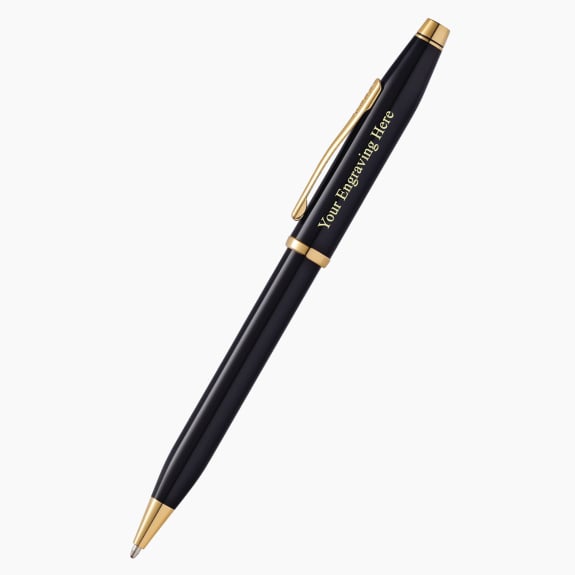Engraved Cross Century II black lacquer gold plated ballpoint pen with custom personalization