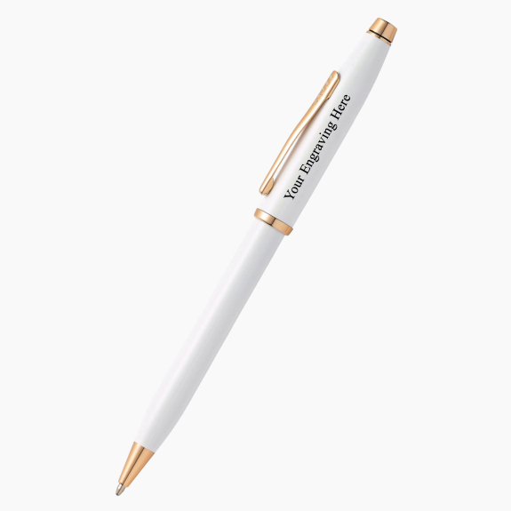 Engraved Cross Century II pearlescent white lacquer rose gold ballpoint pen with custom personalization