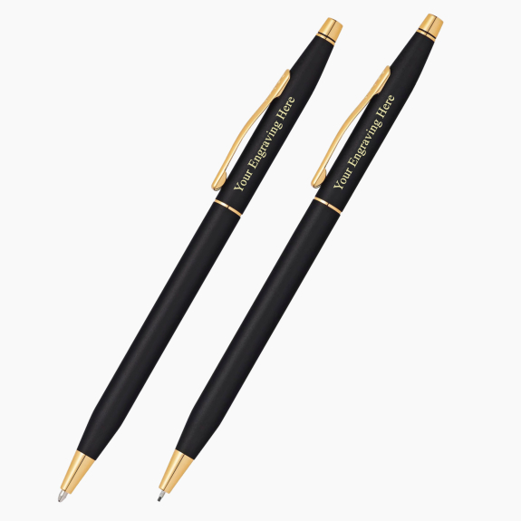 Engraved Cross Classic Century black and gold plated ballpoint pen and pencil set with custom personalization
