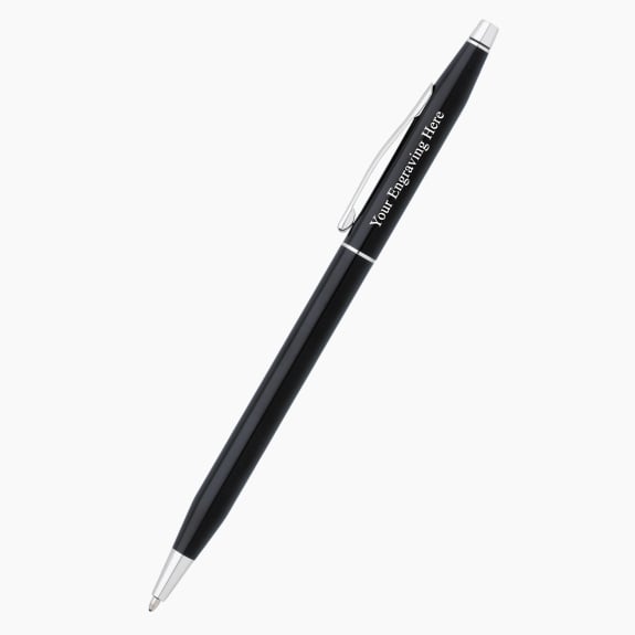 Engraved Cross Classic Century black lacquer polished chrome ballpoint pen with custom personalization