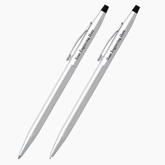 Engraved Cross Classic Century lustrous chrome ballpoint pen and pencil set with custom personalization