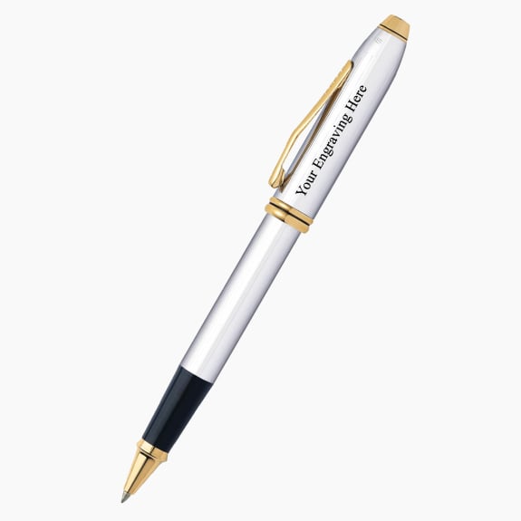 Cross Townsend Medalist Polished Chrome & 23KT Gold Plate Rollerball Pen (505)