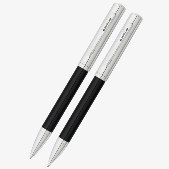 FranklinCovey FC0021-4 Greenwich Chrome Tuxedo Black Lacquer Ballpoint Pen and Pencil Set